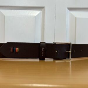 PS Paul Smith Brown Stitch Detail Logo Leather Belt Size 34